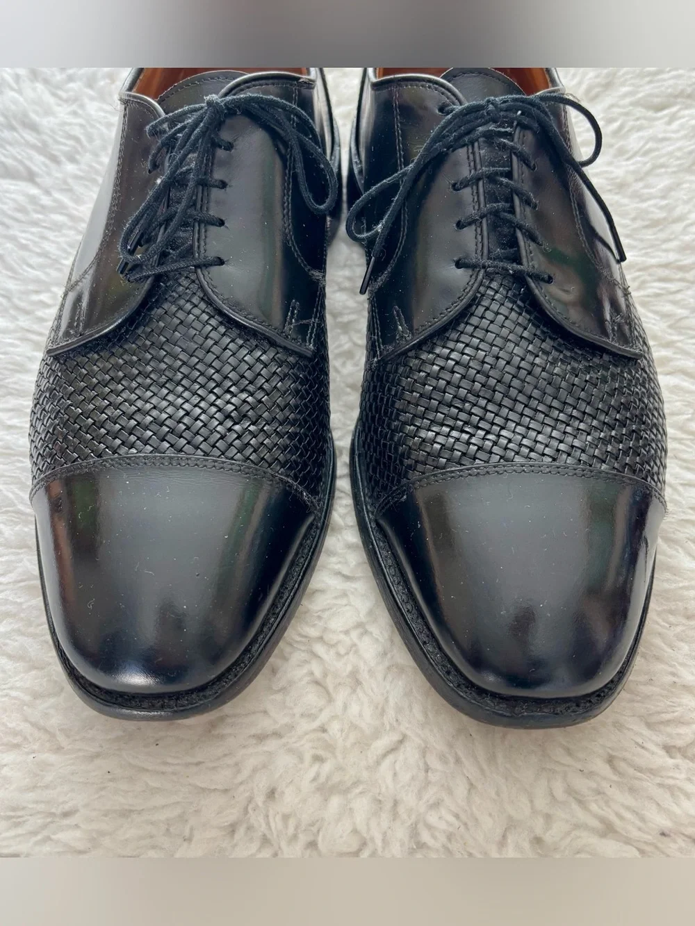 Allen Edmonds Lauderdale Black Leather Woven vamp Cap Toe Oxfords Shoes Sz 10.5D